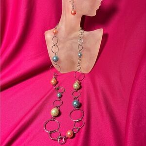 Elegant Multi-Color Beaded Necklace and Earring Set